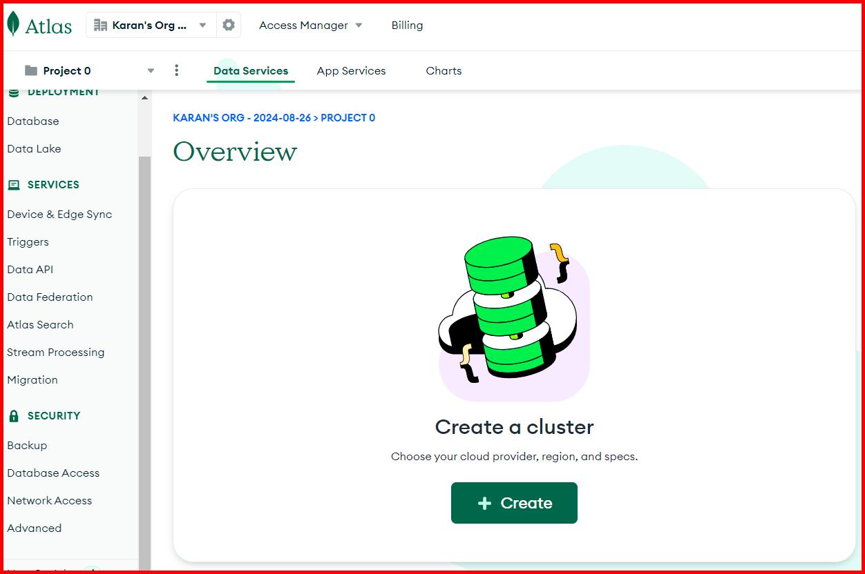 Picture showing +Create button for creating a new cluster